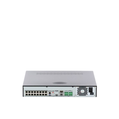 HIKVISION - NVR 12 Megapixel (4K) / 16 canales IP / 16 Puertos PoE+ / AcuSense (Evita Falsas Alarmas) / Reconocimiento Facial / 4 Bahías de Disco Duro / Switch PoE 300 mts  / HDMI en 4K / Alarmas I/O