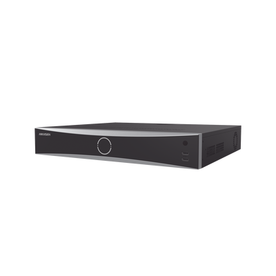 HIKVISION - NVR 12 Megapixel (4K) / 16 canales IP / 16 Puertos PoE+ / AcuSense (Evita Falsas Alarmas) / Reconocimiento Facial / 4 Bahías de Disco Duro / Switch PoE 300 mts  / HDMI en 4K / Alarmas I/O
