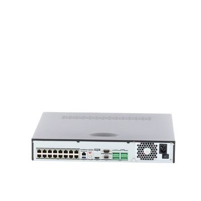 HIKVISION - NVR 12 Megapixel (4K) / 32 canales IP / 16 Puertos PoE+ / Reconocimiento Facial / AcuSense (Evita Falsas Alarmas) / 4 Bahías de Disco Duro / Switch PoE 300 mts / HDMI en 4K / Alarmas I/O