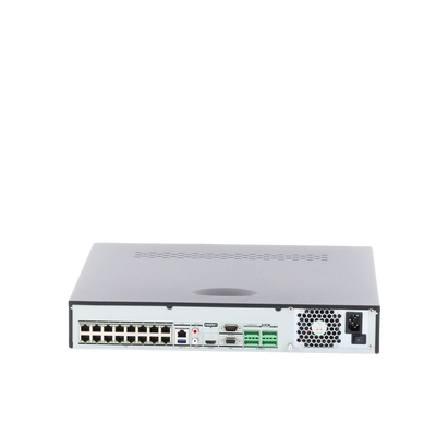 HIKVISION - NVR 12 Megapixel (4K) / 32 canales IP / 16 Puertos PoE+ / Reconocimiento Facial / AcuSense (Evita Falsas Alarmas) / 4 Bahías de Disco Duro / Switch PoE 300 mts / HDMI en 4K / Alarmas I/O