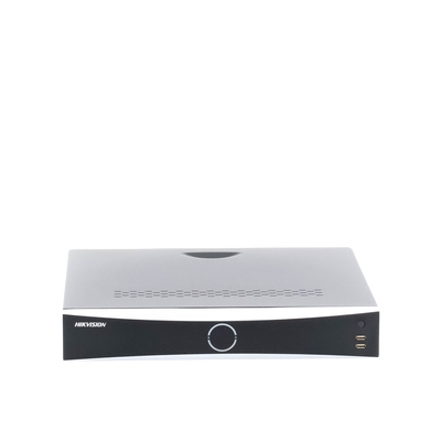 HIKVISION - NVR 12 Megapixel (4K) / 32 canales IP / 16 Puertos PoE+ / Reconocimiento Facial / AcuSense (Evita Falsas Alarmas) / 4 Bahías de Disco Duro / Switch PoE 300 mts / HDMI en 4K / Alarmas I/O