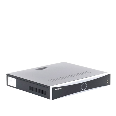 HIKVISION - NVR 12 Megapixel (4K) / 32 canales IP / 16 Puertos PoE+ / Reconocimiento Facial / AcuSense (Evita Falsas Alarmas) / 4 Bahías de Disco Duro / Switch PoE 300 mts / HDMI en 4K / Alarmas I/O