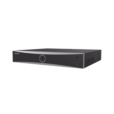 HIKVISION - NVR 12 Megapixel (4K) / 32 canales IP / 16 Puertos PoE+ / Reconocimiento Facial / AcuSense (Evita Falsas Alarmas) / 4 Bahías de Disco Duro / Switch PoE 300 mts / HDMI en 4K / Alarmas I/O