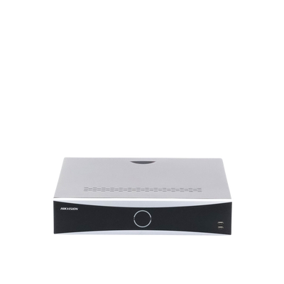 HIKVISION - NVR 12 Megapixel (4K) / 32 Canales IP / Reconocimiento Facial / AcuSense (Evita Falsas Alarmas) / 8 Bahías de Disco Duro /  2 HDMI en 4K / Alarmas I/O