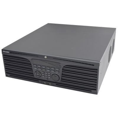 HIKVISION - NVR 12 Megapixel (4K) / 32 Canales IP / Soporta Cámaras  AcuSense / 16 Bahías de Disco Duro / 2 Tarjetas de Red / Soporta RAID con Hot Swap / HDMI en 4K / Soporta POS