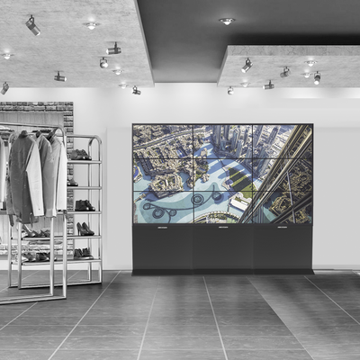 HIKVISION - Kit Videowall Comercial 3X3 / Incluye 9 Pantallas 55" / 3 Controladores de 2 Entradas HDMI / Base de Piso