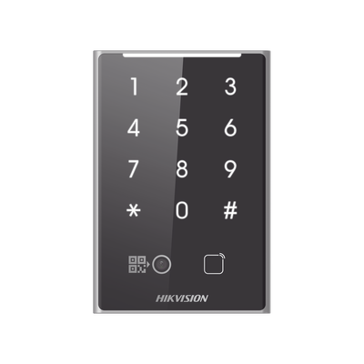 HIKVISION - Lector de Tarjetas PROX EM y de Códigos QR / Teclado para Contraseña / Compatible con Controladores DSK2600 Series Hikvision / Comunicación RS485 y WIEGAND / IP65