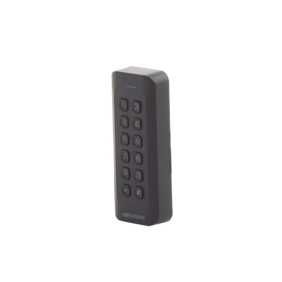 HIKVISION - Lector de Tarjetas PROX EM y Contraseñas / Exterior IP65 / Wiegand / Compatible con Cualquier Panel / PERFIL DELGADO y ESTETICO / Indicador LED