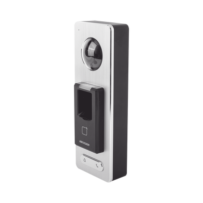 HIKVISION - 2 EN 1 / Lector Biométrico IP65 con Función de Videoportero y lector QR Incluida/ Llamada a APP de Smartphone Hik-Connect P2P (No requiere monitor) /  Soporta Tarjetas - Huellas - Códigos QR / Cámara 2 MP Compatible con DVRs y