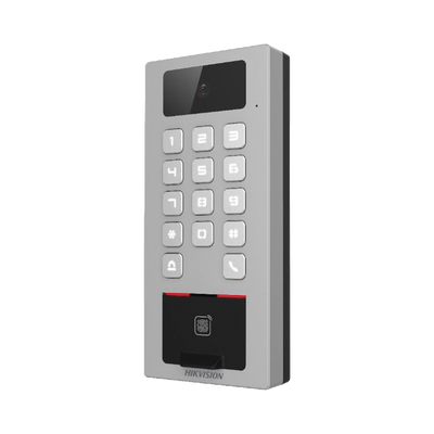 HIKVISION - Terminal de Control de Acceso / Videoportero Multiapartamento Llamada a App / Teclado / Exterior Antivandálico IP65 & IK09 / Huella, Tarjeta, Código QR, PIN o App Hik-Connect  / Cámara 2 MP compatible con NVRs