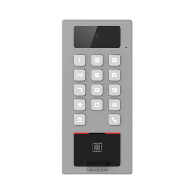HIKVISION - Terminal de Control de Acceso / Videoportero Multiapartamento Llamada a App / Teclado / Exterior Antivandálico IP65 & IK09 / Huella, Tarjeta, Código QR, PIN o App Hik-Connect  / Cámara 2 MP compatible con NVRs