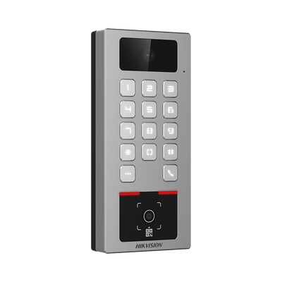 HIKVISION - Teclado con Lector Físico de QRs para Exterior Antivandálico IP65 & IK09 con función de Videoportero Multiapartamento / Tarjeta, Código QR, PIN o App HikConnect  / Cámara 2 MP compatible con NVRs / Soporta b
