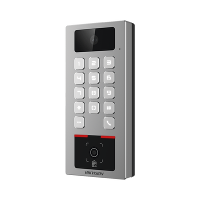 HIKVISION - Teclado con Lector Físico de QRs para Exterior Antivandálico IP65 & IK09 con función de Videoportero Multiapartamento / Tarjeta, Código QR, PIN o App HikConnect  / Cámara 2 MP compatible con NVRs / Soporta b