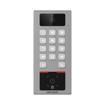 HIKVISION - Teclado con Lector Físico de QRs para Exterior Antivandálico IP65 & IK09 con función de Videoportero Multiapartamento / Tarjeta, Código QR, PIN o App HikConnect  / Cámara 2 MP compatible con NVRs / Soporta b