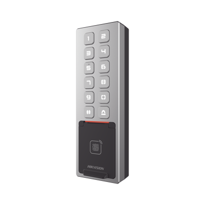 HIKVISION - Teclado Exterior WiFi Antivandálico IP65 & IK08 / Administrable en la Nube / Alta y Baja de Passwords Remotamente con Horarios / Acceso por PIN, Tarjeta MIFARE, Huella y Tarjeta Virtual Bluetooth