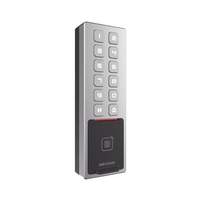 HIKVISION - Teclado Exterior WiFi Antivandálico IP65 & IK08 / Administrable en la Nube / Alta y Baja de Passwords Remotamente con Horarios / Acceso por PIN, Tarjeta MIFARE, Huella y Tarjeta Virtual Bluetooth
