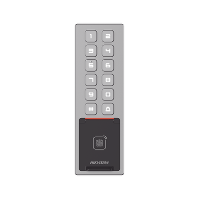 HIKVISION - Teclado Exterior WiFi Antivandálico IP65 & IK08 / Administrable en la Nube / Alta y Baja de Passwords Remotamente con Horarios / Acceso por PIN, Tarjeta MIFARE, Huella y Tarjeta Virtual Bluetooth