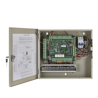 HIKVISION - Controlador de Acceso / 4 Puerta / 8 Lectores Huella y Tarjeta / Integración con Video / 100,000 Tarjetas / Incluye Gabinete y Fuente de Alimentación 12Vcc/8A / Soporta batería de respaldo