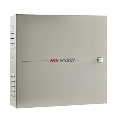 HIKVISION - Controlador de Acceso / 4 Puerta / 8 Lectores Huella y Tarjeta / Integración con Video / 100,000 Tarjetas / Incluye Gabinete y Fuente de Alimentación 12Vcc/8A / Soporta batería de respaldo