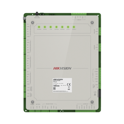 HIKVISION - Controlador de Acceso 2 Puertas Administrable en la Nube con Hik-Connect Teams / Interfaz Web / 4 Lectores de Huella o Tarjeta / 100,000 Tarjetas / 10,000 Huellas / Incluye Gabinete y Fuente de Alimentación 12 Vcd 8 A / Soporta Batería de Re