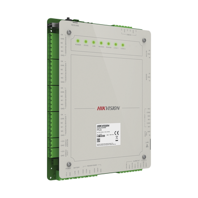 HIKVISION - Controlador de Acceso 2 Puertas Administrable en la Nube con Hik-Connect Teams / Interfaz Web / 4 Lectores de Huella o Tarjeta / 100,000 Tarjetas / 10,000 Huellas / Incluye Gabinete y Fuente de Alimentación 12 Vcd 8 A / Soporta Batería de Re