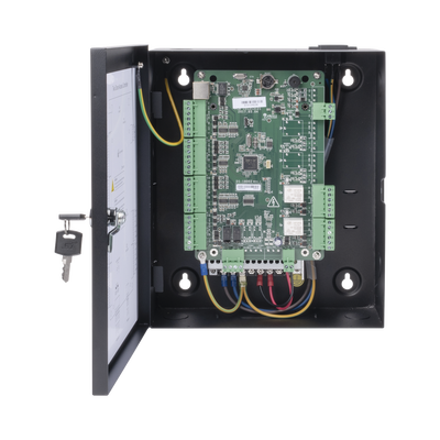 HIKVISION - Controlador de Acceso para 2 Puertas y 4 Lectores / Fácil Administración con Software Gratuito / Incluye Gabinete y Fuente de Alimentación 12Vcc/8A / 10,000 Tarjetas / 50,000 Eventos