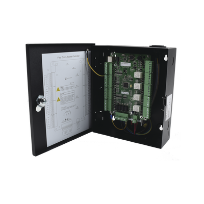 HIKVISION - Controlador de Acceso para 4 Puertas y 4 Lectores / Fácil Administración con Software Gratuito / Incluye Gabinete y Fuente de Alimentación 12Vcc/8A / 10,000 Tarjetas / 50,000 Eventos