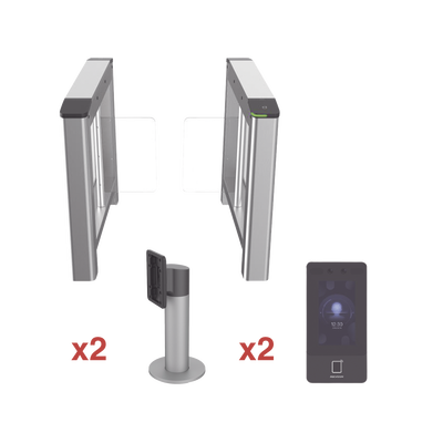 HIKVISION - Kit de Torniquete con Terminales Faciales incluidas / Montajes Incluidos /  Izquierdo y Derecho / Carril de 90 cms / 3,000,000 MCBF / 4 Pares de IR