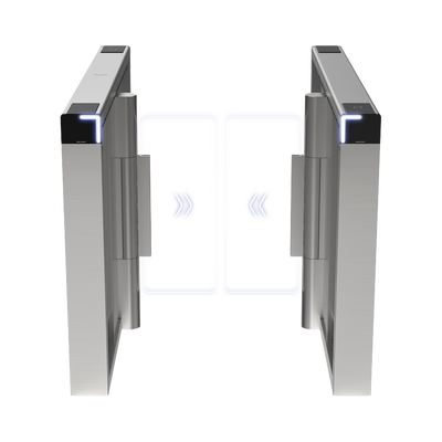 HIKVISION - Torniquete Swing PREMIUM / Iluminación LED / 12,000,000 Ciclos MCBF / Incluye Lectores de Tarjeta y Panel de Acceso / 14 Pares de IR / Carril de 90 cms / Compatible con Reconocimiento Facial / Incluye Izquierdo y Derecho