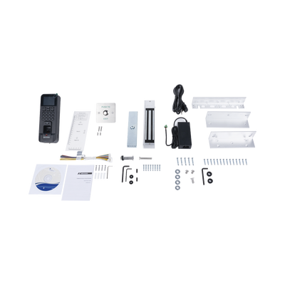 HIKVISION - Kit de Control de Acceso TODO INCLUIDO con Lector de Huellas y Tarjetas / 3,000 Huellas / Compatible con App Hik-Connect / Incluye Electroimán  Botón de Salida y Montajes Z y L para imán (DS-K1T804)