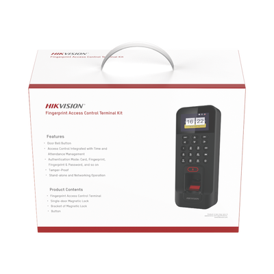 HIKVISION - Kit de Control de Acceso TODO INCLUIDO con Lector de Huellas y Tarjetas / 3,000 Huellas / Compatible con App Hik-Connect / Incluye Electroimán  Botón de Salida y Montajes Z y L para imán (DS-K1T804)