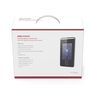 HIKVISION - Kit de Control de Acceso TODO INCLUIDO con Lector de Rostros, QRs , Tarjetas y Huellas / 3,000 Rostros / Compatible con App Hik-Connect / Videoportero / Incluye Electroimán  Botón de Salida y Montajes Z y L para imán / HIK-IA