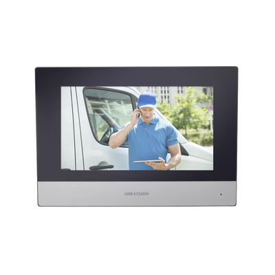 HIKVISION - Monitor Hibrido IP WiFi Touch Screen 7" para DS-KIS303P / Vídeo en Vivo / PoE Estándar / Apertura Remota / Llamada Entre Monitores / Audio de dos vías / Policarbonato