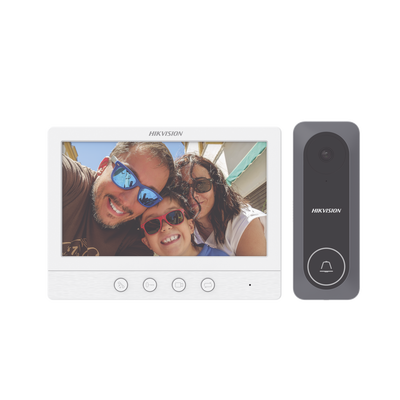 HIKVISION - Kit de Videoportero TurboHD con Pantalla LCD a Color de 7" / Frente de Calle para Exterior de Policarbonato / 720p (1 Megapíxel )130° de Visión (Gran Angular)