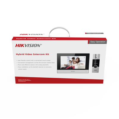 HIKVISION - Kit de Videoportero Híbrido de Plastico / IP a 4 Hilos con Función de Llamada a App Hik-Connect / Monitor se Conecta a Internet por Cable o WiFi y por 4 Hilos al Frente de Calle / Expandible a Mas Equipos