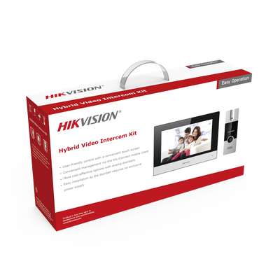 HIKVISION - Kit de Videoportero Híbrido de Plastico / IP a 4 Hilos con Función de Llamada a App Hik-Connect / Monitor se Conecta a Internet por Cable o WiFi y por 4 Hilos al Frente de Calle / Expandible a Mas Equipos