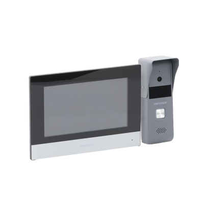 HIKVISION - Kit de Videoportero Analógico de Metal / IP a 4 Hilos con Función de Llamada a App Hik-Connect / Monitor se Conecta a Internet por Cable o WiFi y por 4 Hilos al Frente de Calle  IP65 / Expandible a Mas Equipos