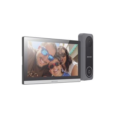 HIKVISION - Kit de Videoportero Hibrido TurboHD con Pantalla LCD touch de 7" Wi-Fi / Frente de Calle para Exterior de Policarbonato / 720p (1 Megapíxel )130° de Visión (Gran Angular) / Llamada a App Hik-Connect