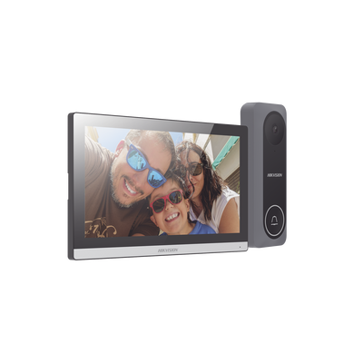 HIKVISION - Kit de Videoportero Hibrido TurboHD con Pantalla LCD touch de 7" Wi-Fi / Frente de Calle para Exterior de Policarbonato / 720p (1 Megapíxel )130° de Visión (Gran Angular) / Llamada a App Hik-Connect