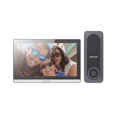 HIKVISION - Kit de Videoportero Hibrido TurboHD con Pantalla LCD touch de 7" Wi-Fi / Frente de Calle para Exterior de Policarbonato / 720p (1 Megapíxel )130° de Visión (Gran Angular) / Llamada a App Hik-Connect