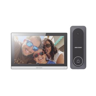 HIKVISION - Kit de Videoportero Hibrido TurboHD con Pantalla LCD touch de 7" Wi-Fi / Frente de Calle para Exterior de Policarbonato / 720p (1 Megapíxel )130° de Visión (Gran Angular) / Llamada a App Hik-Connect