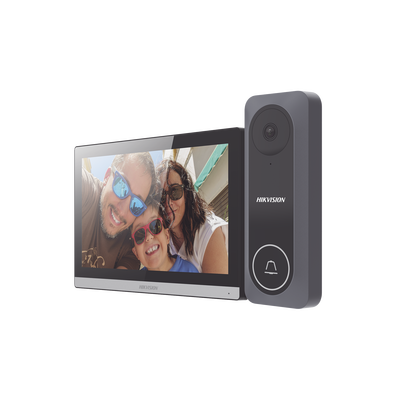 HIKVISION - Kit de Videoportero Hibrido TurboHD con Pantalla LCD touch de 7" Wi-Fi / Frente de Calle para Exterior de Policarbonato / 720p (1 Megapíxel )130° de Visión (Gran Angular) / Llamada a App Hik-Connect