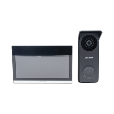 HIKVISION - Kit de Videoportero Hibrido TurboHD con Pantalla LCD touch de 7" Wi-Fi / Frente de Calle para Exterior Metalico / 720p (1 Megapíxel )117° de Visión (Gran Angular) / Llamada a App Hik-Connect