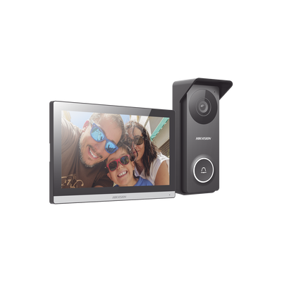 HIKVISION - Kit de Videoportero Hibrido TurboHD con Pantalla LCD touch de 7" Wi-Fi / Frente de Calle para Exterior Metalico / 720p (1 Megapíxel )117° de Visión (Gran Angular) / Llamada a App Hik-Connect