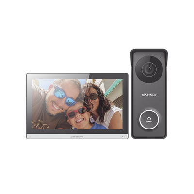 HIKVISION - Kit de Videoportero Hibrido TurboHD con Pantalla LCD touch de 7" Wi-Fi / Frente de Calle para Exterior Metalico / 720p (1 Megapíxel )117° de Visión (Gran Angular) / Llamada a App Hik-Connect