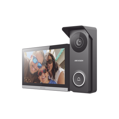 HIKVISION - Kit de Videoportero Hibrido TurboHD con Pantalla LCD touch de 7" Wi-Fi / Frente de Calle para Exterior Metalico / 720p (1 Megapíxel )117° de Visión (Gran Angular) / Llamada a App Hik-Connect