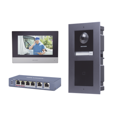 HIKVISION - KIT de Videoportero IP con llamada a App de Smartphone y Lector de Tarjetas EM / 2da Generación (Modular) / Montaje para EMPOTRAR incluido