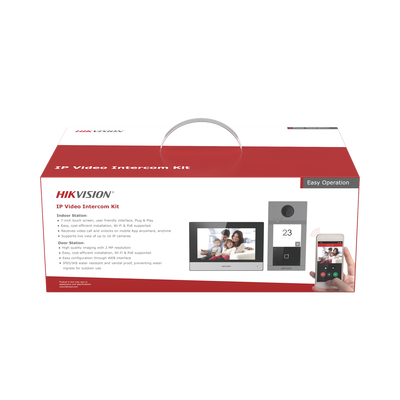 HIKVISION - Kit de Videoportero IP PoE Estandar con llamada a App de Smartphone (Hik-Connect) / Apertura con Tarjeta MIFARE / Frente de calle IK08 & IP65 / Soporta 2 puertas