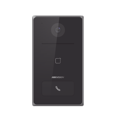 HIKVISION - Frente de Calle METALICO PoE / Ángulo 129°H / NO requiere Monitor / PoE Estandar / IP65  / Apertura desde Hik-connect / Soporta 1 Departamento / Soporta Tarjetas Mifare / 1 Salida Relay