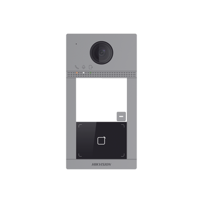 HIKVISION - Videoportero IP 2 Megapixel / Llamada y Apertura Remota desde App Hik-Connect / PoE / Exterior IP65 + Antivandalico IK08 / 1 Departamento / Apertura con Tarjeta / Soporta 2 Puertas y hasta 6 Monitores